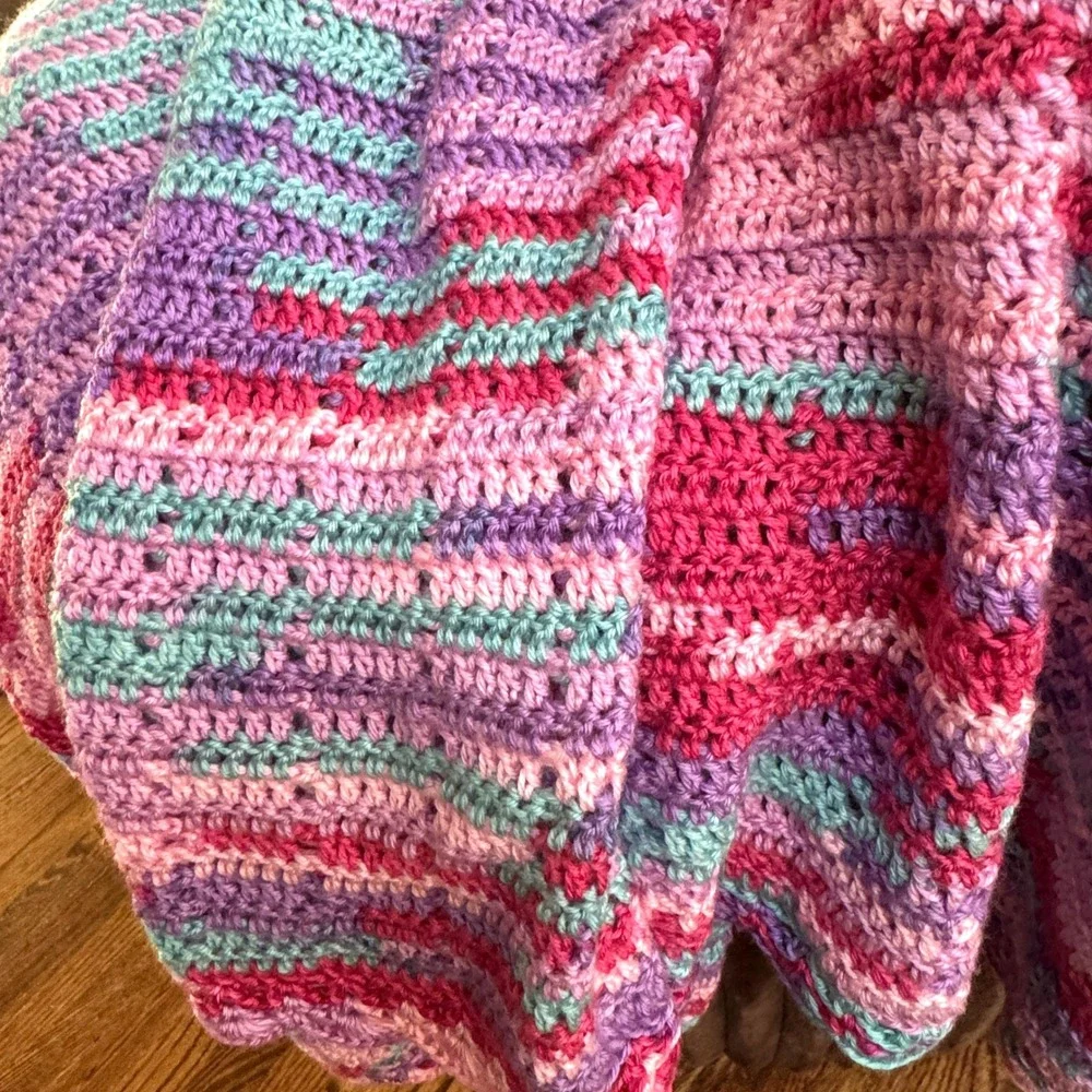 Crochet Afghan NEW Throw Handmade Blanket 58x48 Lrg. Textured Boho Cottage Decor